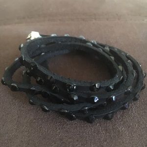 Black Leather and Swarovski Crystal bracelet